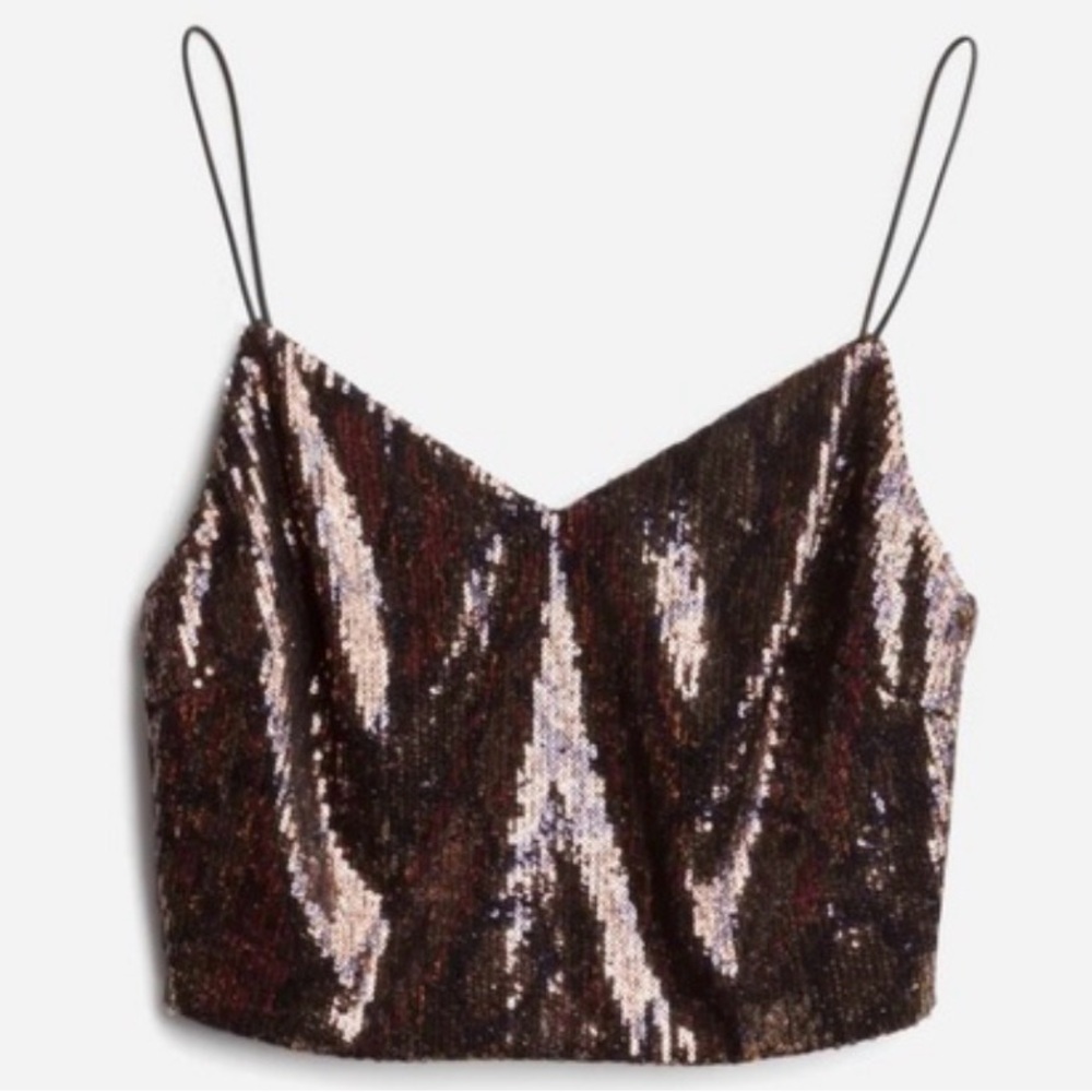 Lush Concert Coastal Cowgirl Black Brown Snake Skin Sequin Cropped Top Sz Small